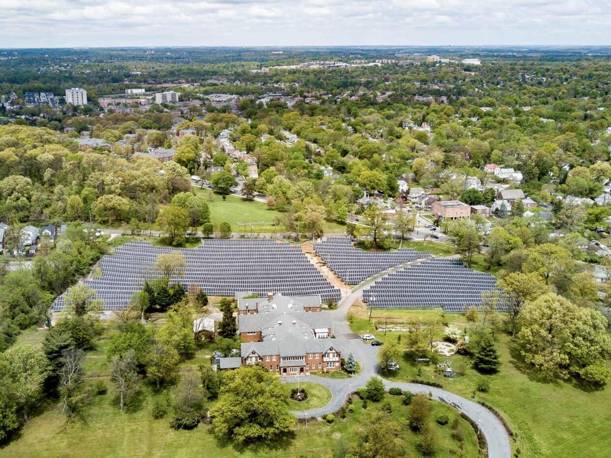 Catholic Charities’ solar panels span more than five acres in the far northeast side of Washington, D.C. 
